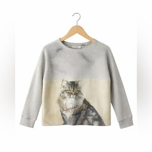 PopUpShop Cat Print Thermal Sweatshirt Kids Size 2/3 Gray Long Sleeve Top